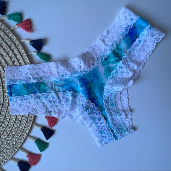 Victoria's Secret Lace Waist Cotton Cheeky Panty Blue Tie Dye Small NEW - Picture 4 of 4